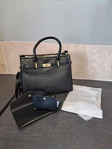 Black crocodile embossed