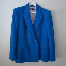 Zara Classic Blue Double Breasted Blazer Jacket XL Extra Large 14 16