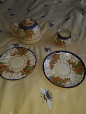Vintage Antique Bacchus Bursley Ware England 1920s-1930s Tea Pot Milk Jug Plates