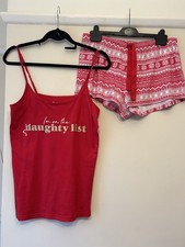 Red /White Nordic Print Shorts & Cami Christmas Pyjama Set Primark Size 12-14