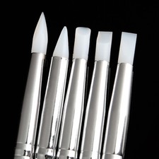 5pcs set Nail Art Carving Pen Silicone Head Wooden Handle Painting Brushes Tools