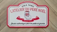 North Pole French Large Hanging Metal Sign Plaque 25x40cm Festive Decoration