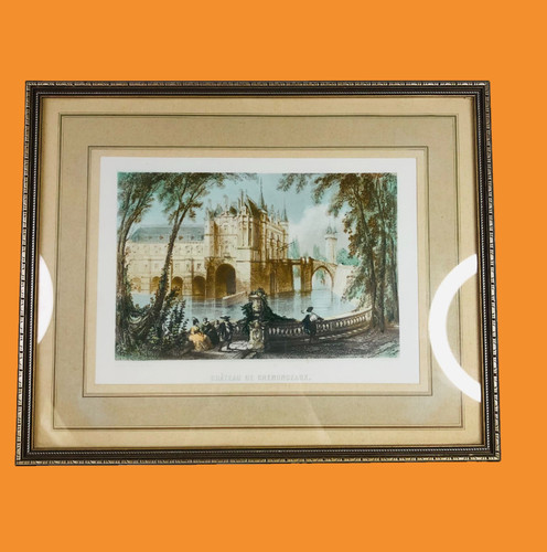 Vintage framed print - print, château