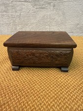 Vintage Oak Acorn Carved Solid Dark Brown Wooden Jewellery Box - 6”x4”x3”