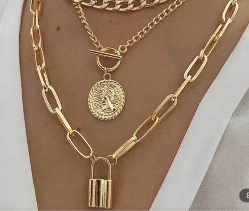 Layered padlock pendant 3pcs - layered,