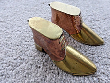 Antique Brass & Copper WW1 Era Pair of Trench Art Boots / Shoes Flip up Lid