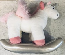 Chad Valley Tiny Treasures Unicorn Rocking Horse Soft Toy Pink/White/Silver NEW