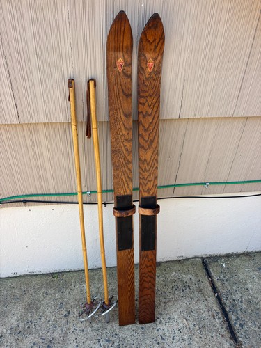 Vintage wooden snow skis - snow,