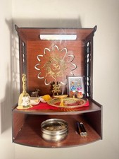 Wooden Temple Mandir for Home/Office with rechargable motion sensor LED light