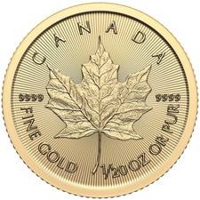 2025 Canada Maple Leaf Gold Coin Bullion Coin 1/20 oz BU