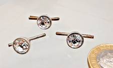 3  Vintage Diamante & White Metal Silver Dress Shirt Studs -9.08mm