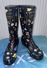 Joules Women Roll Up Wellies Boots  - black floral Adult 5 