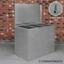 Large Feed Bins Storage 64L Galvanised Metal Waterproof Outdoor 3 Compartments