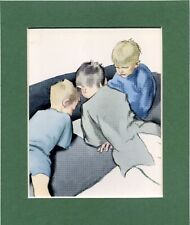 ~ Children Gathered together on Sofa ~ J H Dowd Colour Print Genuine 1937
