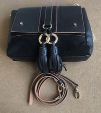 RIVER ISLAND BLACK AND TAN FAUX LEATHER CROSS BODY SHOULDER BAG DETACHABLE STRAP