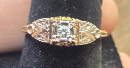Art deco 14k palladium diamond - art,