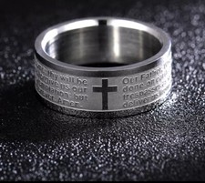 Stunning Titanium Stainless Steel Lords Prayer Religious Crucifix Ring 