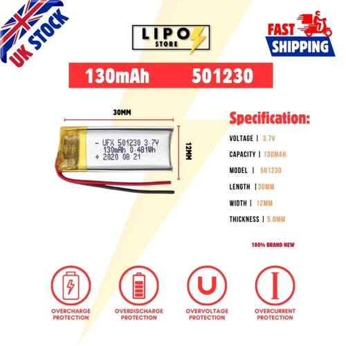 501230 130mah lipo - 3.7v,