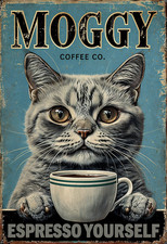 Moggy  Coffee Co Metal Sign, Moggy Plaque, Coffee Sign