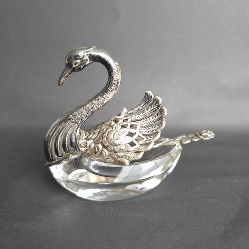 Vtg silver swan salt cellar - swan,