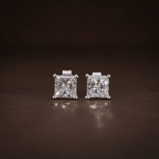 Wedding 4 ct Princess Cut Solitaire Diamond Stud Earrings 14K White Gold Finish