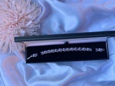 White Gold Plated Round-Cut Purple Amethyst Blossom Tennis Bracelet - Free Box