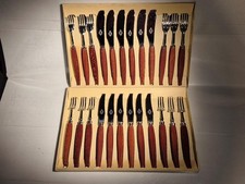 24 piece  Vintage sets  Sheffield stainless Forks & Knives Faux Wood Handles