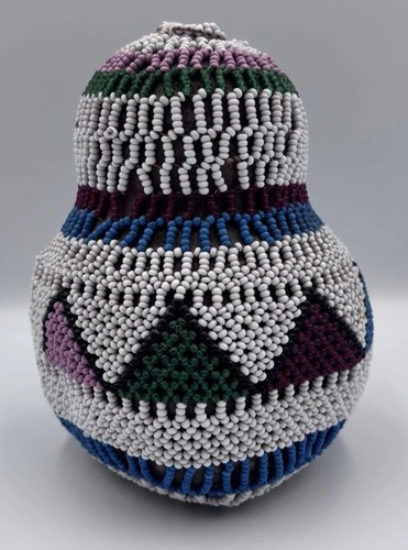 African hand beaded gourd - gourd,