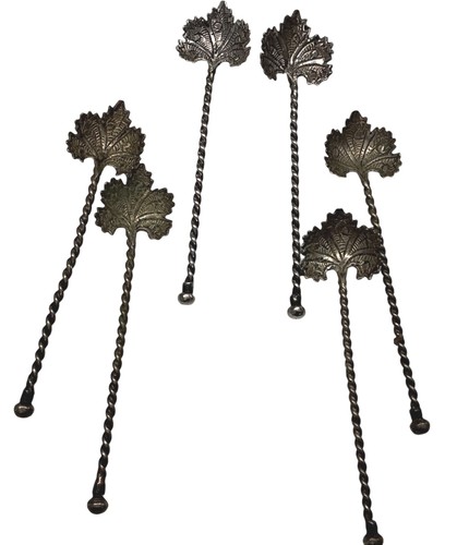 Vintage leaf top metal swizzle - vintage,