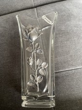 Vintage Etain Glass vase with beautiful pewter rose design