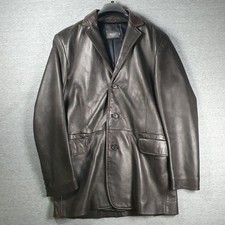 Reiss Soft Leather Jacket Mens Large Black Brown Button Up Made In England