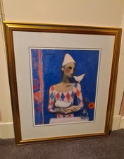 Painting framed large print of Alberto Morrocco's "Clown with Doves"