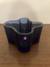 Vintage Iitala Alvar Aalto Collection Asymmetric Blue Glass Votive Holder