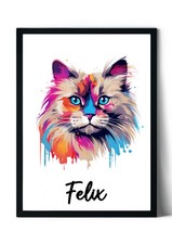 Personalised Birman Watercolour Pet Portrait Painting Wall Art A4 Print