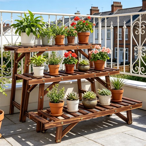 Tier wood plant stand step - tier,
