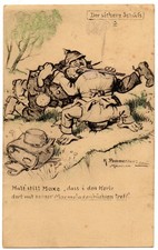 World War 1 German Comic Feldpost Postcard - Soldier Taking Aim.  1917.