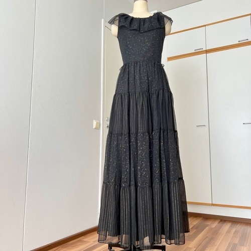 1970s vera mont black tiered - 1970s,