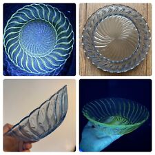 Bagley Carnival Swirl Blue Glass Bowl 21.5cm Beautiful Glows Green Under 365uv