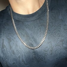 Mens Silver Curb Chain Necklace, 60cm Long, 7mm Thickness, Water Resistant