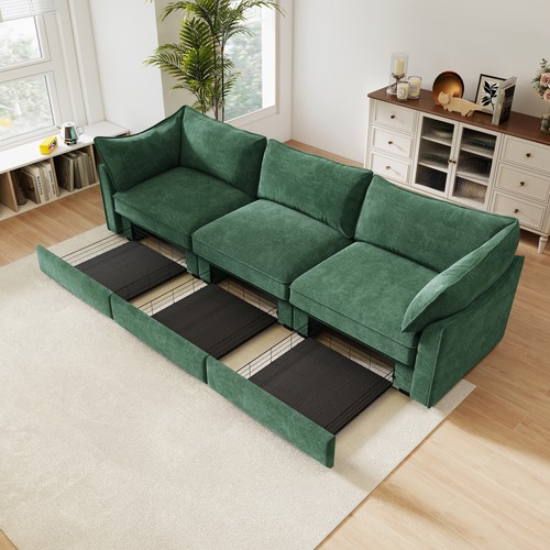 Green chenille seater - chenille, 3-seater