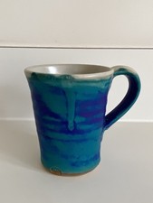 Bryony Rich Studio Pottery Mug Cup Blue Green Matt Glaze Beautiful 10 cm