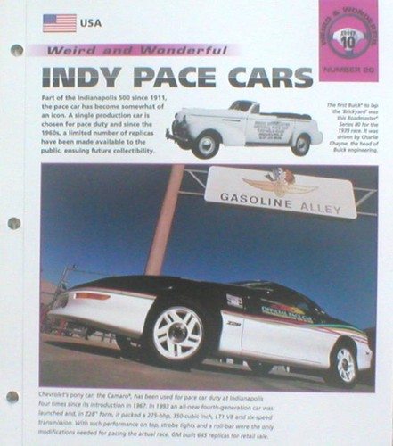 Indy 500 pace car brochure - car's,