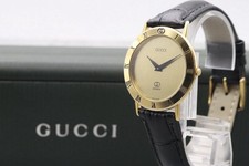 [Near MINT w/ Box] Gucci 3000M Vintage Quartz Men's Watch Gold Dial Gold Plated