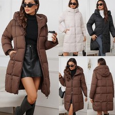 Womens Winter Mid Long Parka Quilted Coat Hooded Ladies Warm Padded Jacket Tops