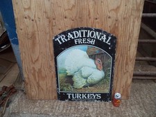 Vintage Butchers Farm Shop Sign Turkeys Aluminium BOCM Feeds Christmas Market