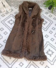Y2K Vintage Suede long fur brown Boho Afghan Boho  Style Gillet 8 10 12 S M 
