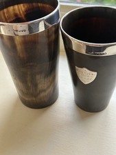 Pair Antique Horn & Silver Rim