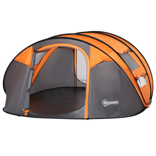 Man pop camping - up, tent
