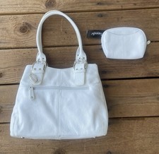 B. Makowsky Double Handles Handbag Soft White Pebbled Leather & Pouch