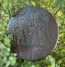 Carved Wood Table with Folding Legs - Animals Giraffe Elephant design #SPR229